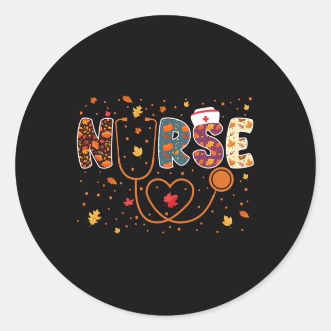 Nursing Thanksgiving Day Stethoscope Fall Nurse Co Classic Round Sticker (Front)