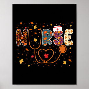 Nursing Thanksgiving Day Stethoscope Fall Nurse Co Poster