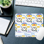 Nursing Tools on Blue Polka Dots  Monogram Mouse Mat<br><div class="desc">This colourful thermal mouse pad is decorated with various whimsical medical items on a blue and white polka dot background. Personalise it with your desired name or initials and credentials as a gift for yourself or for your favourite medical provider. Design includes copyright material of Cricut.</div>