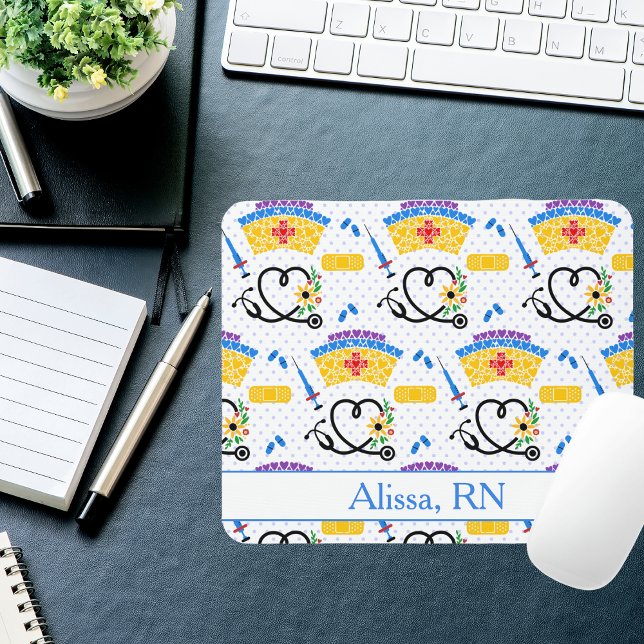 Nursing Tools on Blue Polka Dots  Monogram Mouse Mat (Creator Uploaded)