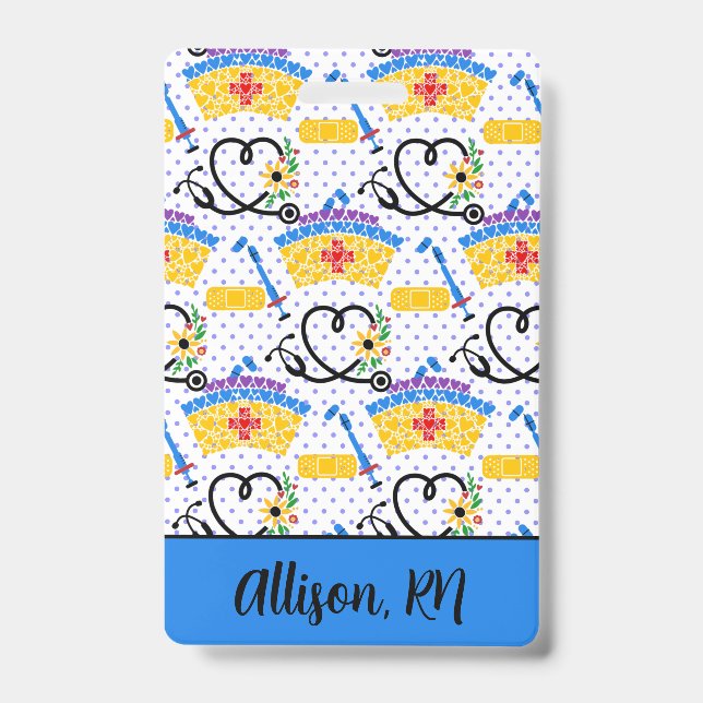 Nursing Tools on Polka Dots Professional ID Badge (Front)