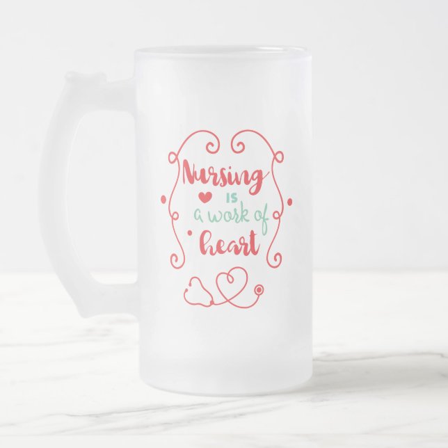 Nursing Work Frosted Glass Beer Mug (Left)
