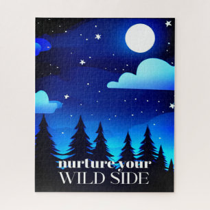 Nurture Your Wild Side - Moon. Stars & Pine Trees Jigsaw Puzzle