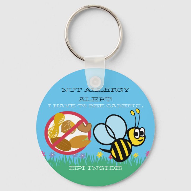 Nut Allergy Alert Bumble Bee Kids Personalised Key Ring (Front)