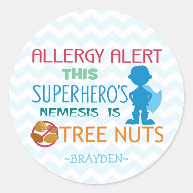 Nut Allergy Alert Superhero Boy Stickers (Front)