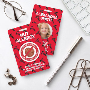 Nut Food Allergy Alert Red Warning Badge ID Badge