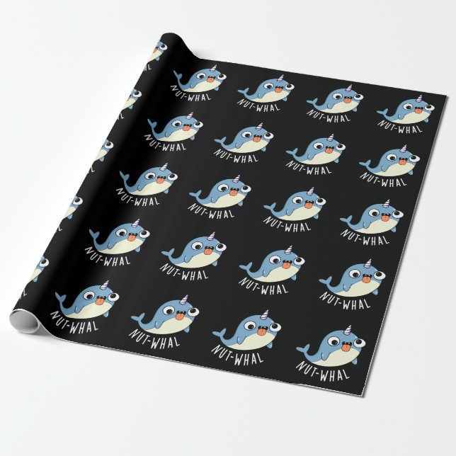 Nut-whal Funny Narwhal Pun Dark BG Wrapping Paper (Unrolled)