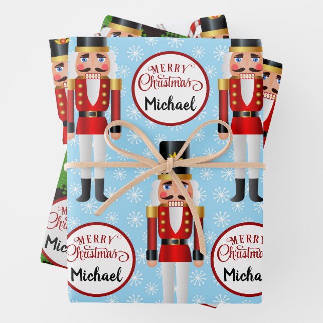 Nutcracker 3 Christmas Personalised Patterns Name Wrapping Paper Sheet (In situ)