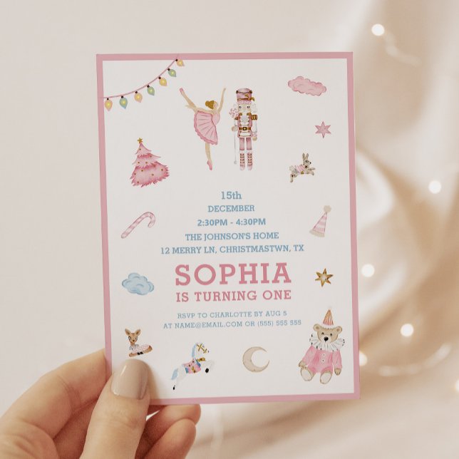 Nutcracker and Ballerina Christmas Pink Birthday Invitation (Creator Uploaded)