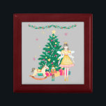 Nutcracker and Ballerina Watercolor Jewellery  Gift Box<br><div class="desc">Sweet watercolor nutcracker ballerina wooden and tile art jewellery box/ keepsake box. Beautiful watercolor hand drawn look,  Christmas scene featuring a ballerina,  nutcracker,  christmas tree with presents and toys. Wonderful addition to your holiday home decor,  or a great gift for a ballerina or someone who loves the nutcracker.</div>