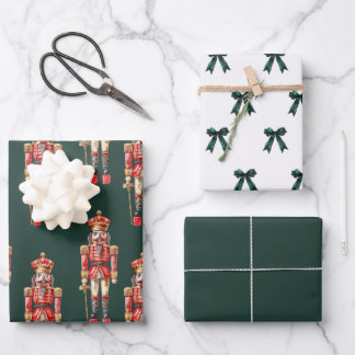 Nutcracker and Bows, Muted Christmas Vintage Vibe Wrapping Paper Sheet