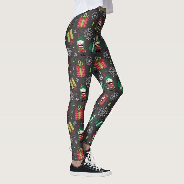 Nutcracker and Presents Christmas Pattern on Grey Leggings (Right)