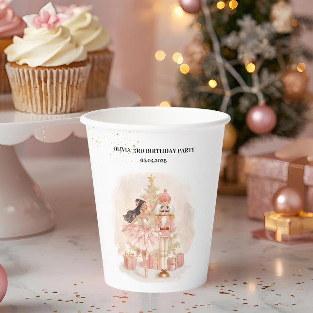 Nutcracker Ballerina Birthday Pink & Gold Paper Cups (Creator Uploaded)
