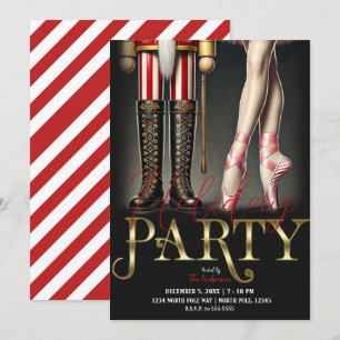 Nutcracker & Ballerina Black Gold Holiday Party Invitation