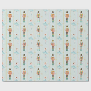 Nutcracker Ballerina Blue Vintage Christmas Wrapping Paper