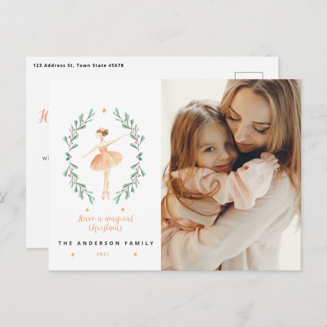 Nutcracker ballerina botanical 1 photo Christmas Postcard (Front/Back)