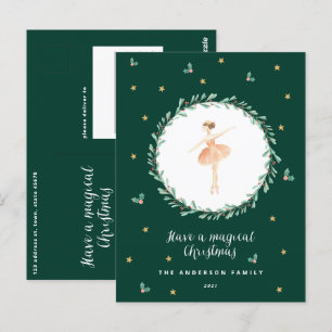 Nutcracker ballerina botanical cute Christmas Postcard