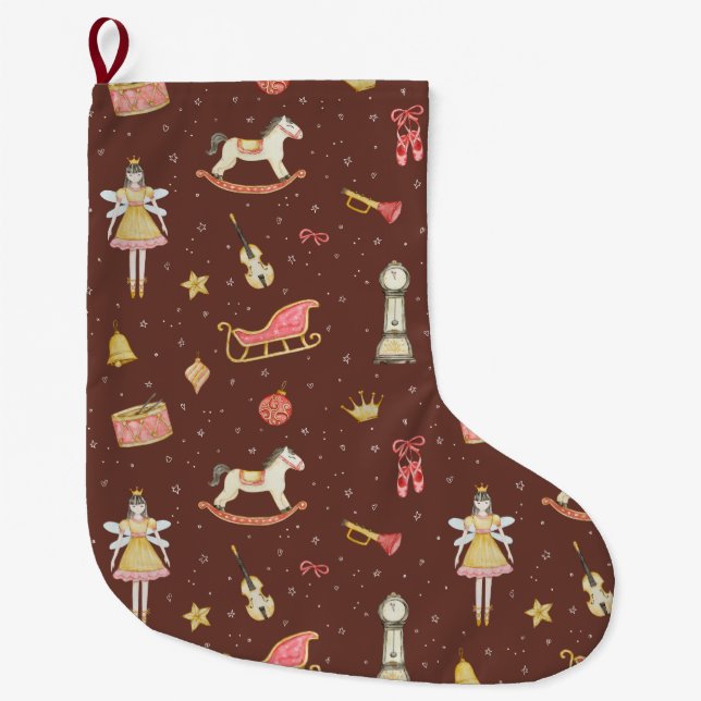 Nutcracker Ballerina Christmas gifts Large Christmas Stocking (Front)