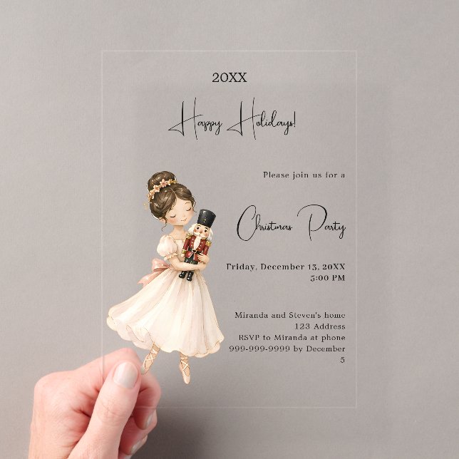 Nutcracker Ballerina Christmas Party luxury Acrylic Invitations (Insitu (Handheld))