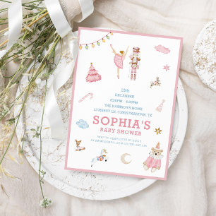 Nutcracker Ballerina Christmas Pink Baby Shower Invitation