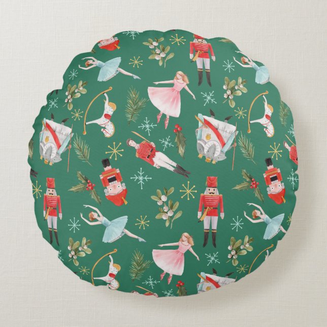 Nutcracker Ballerina Christmas  Round Cushion (Front)