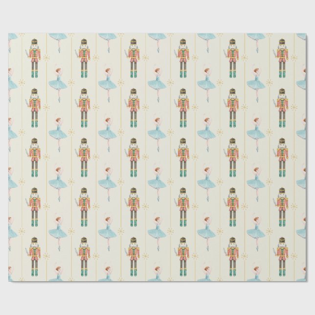 Nutcracker Ballerina Cream Vintage Christmas Wrapping Paper (Flat)