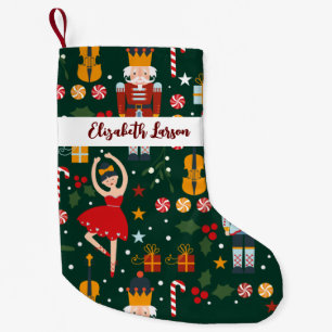 Nutcracker & Ballerina Cute Green Merry Christmas Small Christmas Stocking