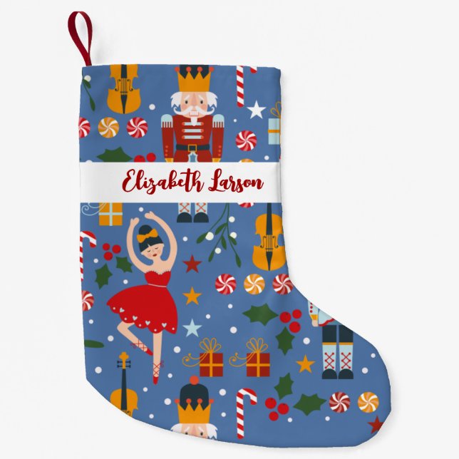 Nutcracker & Ballerina Cute Pink Merry Christmas Small Christmas Stocking (Front)