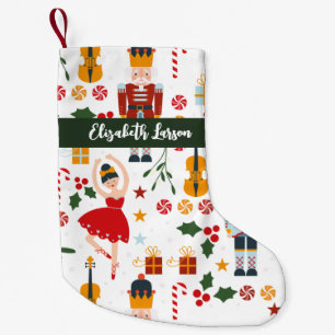 Nutcracker & Ballerina Cute White Merry Christmas Small Christmas Stocking