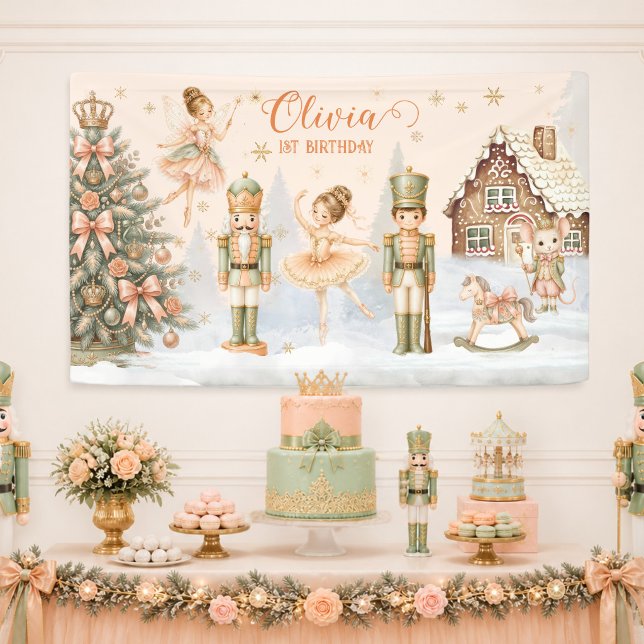 Nutcracker Ballerina Fairy 1st Birthday Backdrop Banner (Nutcracker Ballerina Fairy 1st Birthday Backdrop Banner)