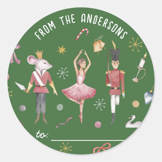Nutcracker Ballerina family Christmas Gift  Classic Round Sticker (Front)