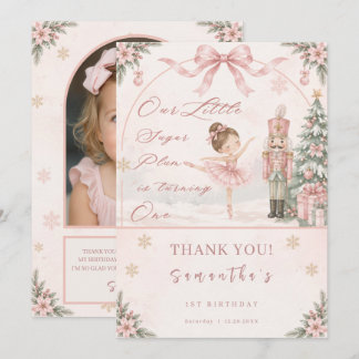 Nutcracker Ballerina ONEderland 1st Birthday Photo Thank You Card