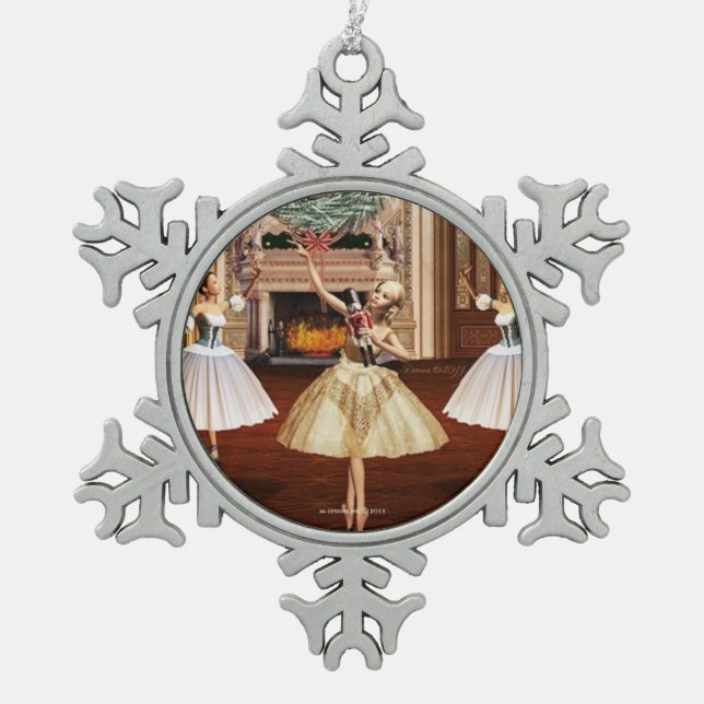 Nutcracker Ballerina Pewter Snowflake Ornament (Front)