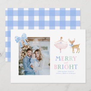 Nutcracker ballerina reindeer bows gingham holiday card