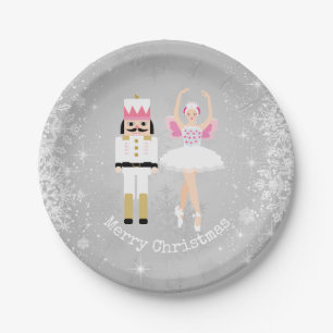Nutcracker, ballerina, snowflakes Christmas Paper Plate