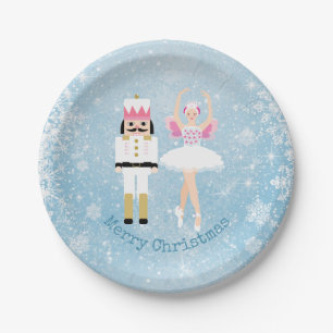 Nutcracker, ballerina, snowflakes Christmas Paper Plate