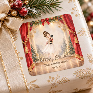 Nutcracker Ballerina Theatre Christmas Square Sticker