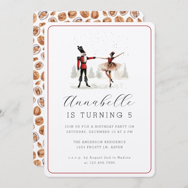 Nutcracker Ballerina Whimsical Ballet Birthday Invitation (Front/Back)