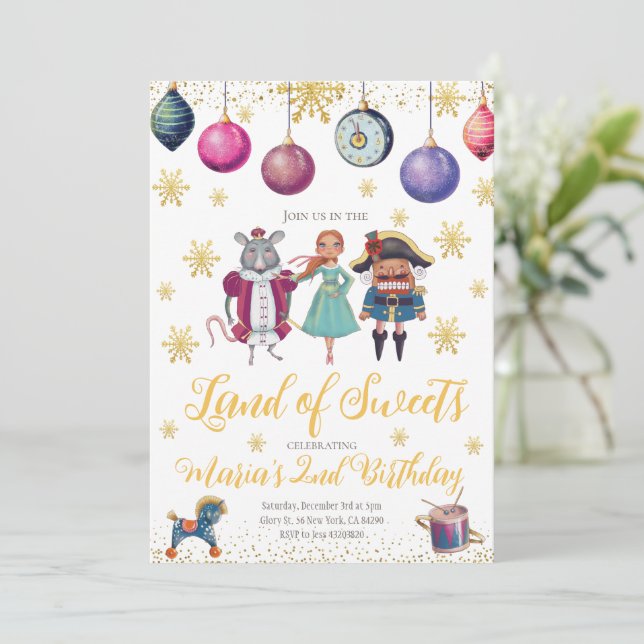Nutcracker Ballerina Winter Birthday Invitation (Standing Front)