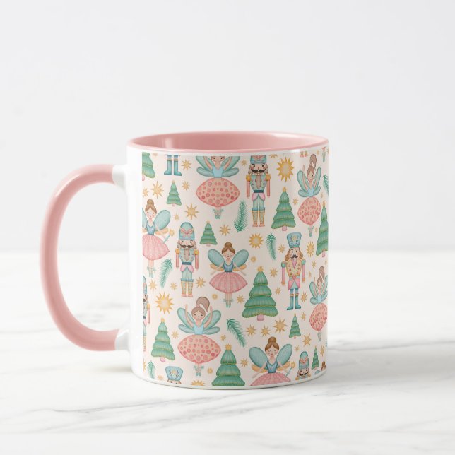 Nutcracker Ballet and Fairies on Cream Background Mug (Left)