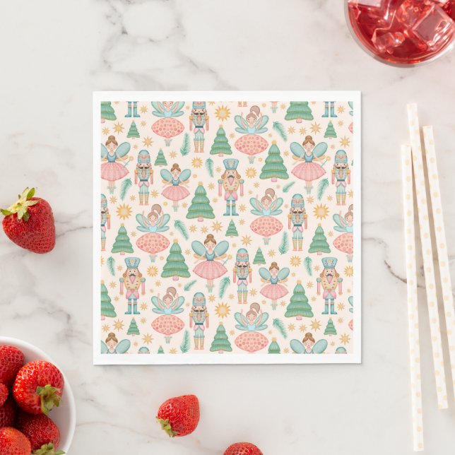 Nutcracker Ballet and Fairies on Cream Background Napkin (Insitu)