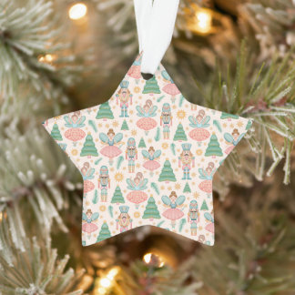 Nutcracker Ballet and Fairies on Cream Background Ornament