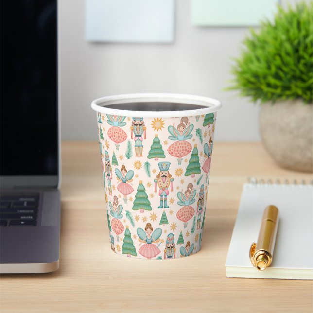 Nutcracker Ballet and Fairies on Cream Background Paper Cups (Insitu)