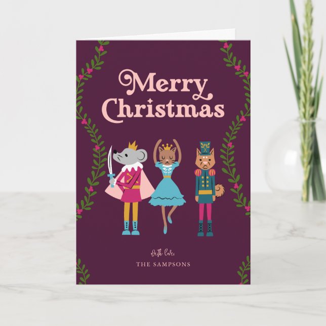 Nutcracker Ballet Animals Christmas Red Holiday Card (Front)