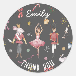 Nutcracker Ballet Ballerina Birthday Thank You Classic Round Sticker