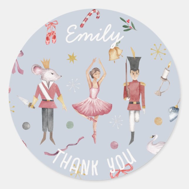 Nutcracker Ballet Ballerina Birthday Thank You Classic Round Sticker (Front)