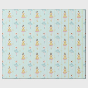 Nutcracker Ballet Ballerina Blue Vintage Christmas Wrapping Paper