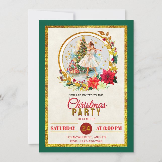 Nutcracker Ballet Ballerina - Christmas Party Holiday Card (Front)