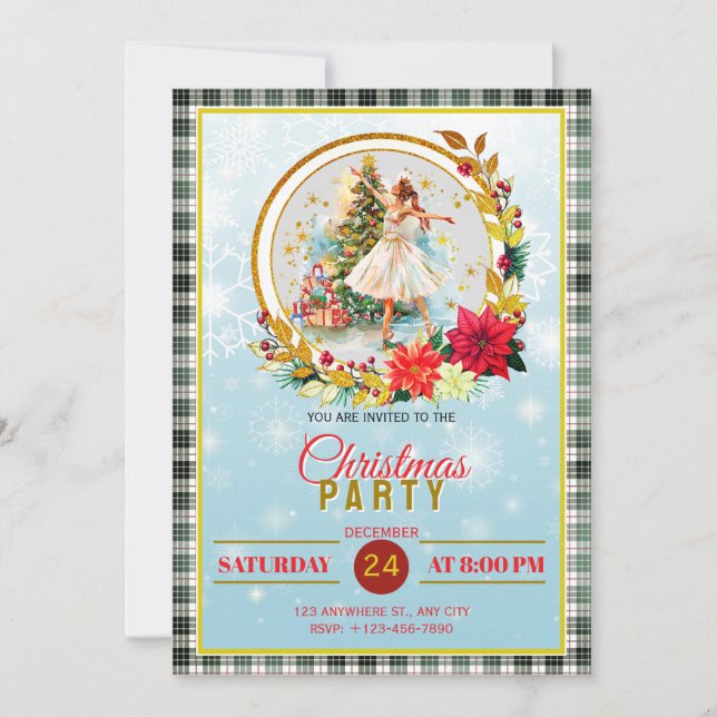 Nutcracker Ballet Ballerina - Christmas Party Holiday Card (Front)
