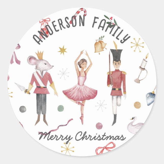 Nutcracker Ballet Ballerina family Christmas Gift Classic Round Sticker (Front)